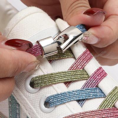 Nuevos cordones de zapatos Cross Lock sin cordones, cordones elásticos de arcoíris para zapatillas de deporte para niños y adultos, cordones de zapatos sin cordones de 8 mm de ancho, cordones de zapatos para botas planas