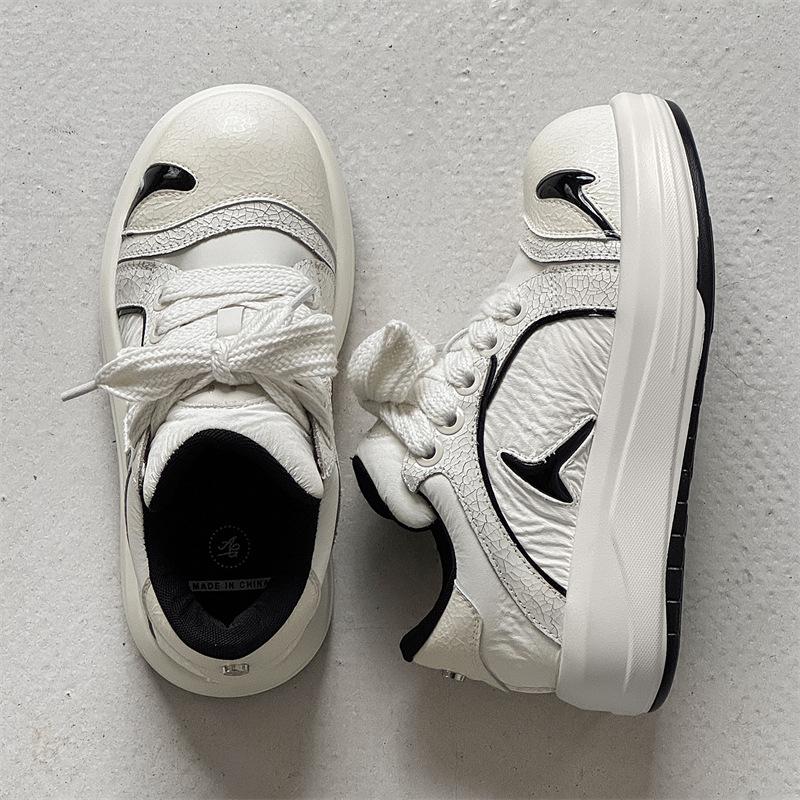 

Модные парные белые кроссовки 2025 Весна Новая мода На шнуровке Удобные женские балетки Леопардовая платформа Нескользящая мужская повседневная обувь 44 белый