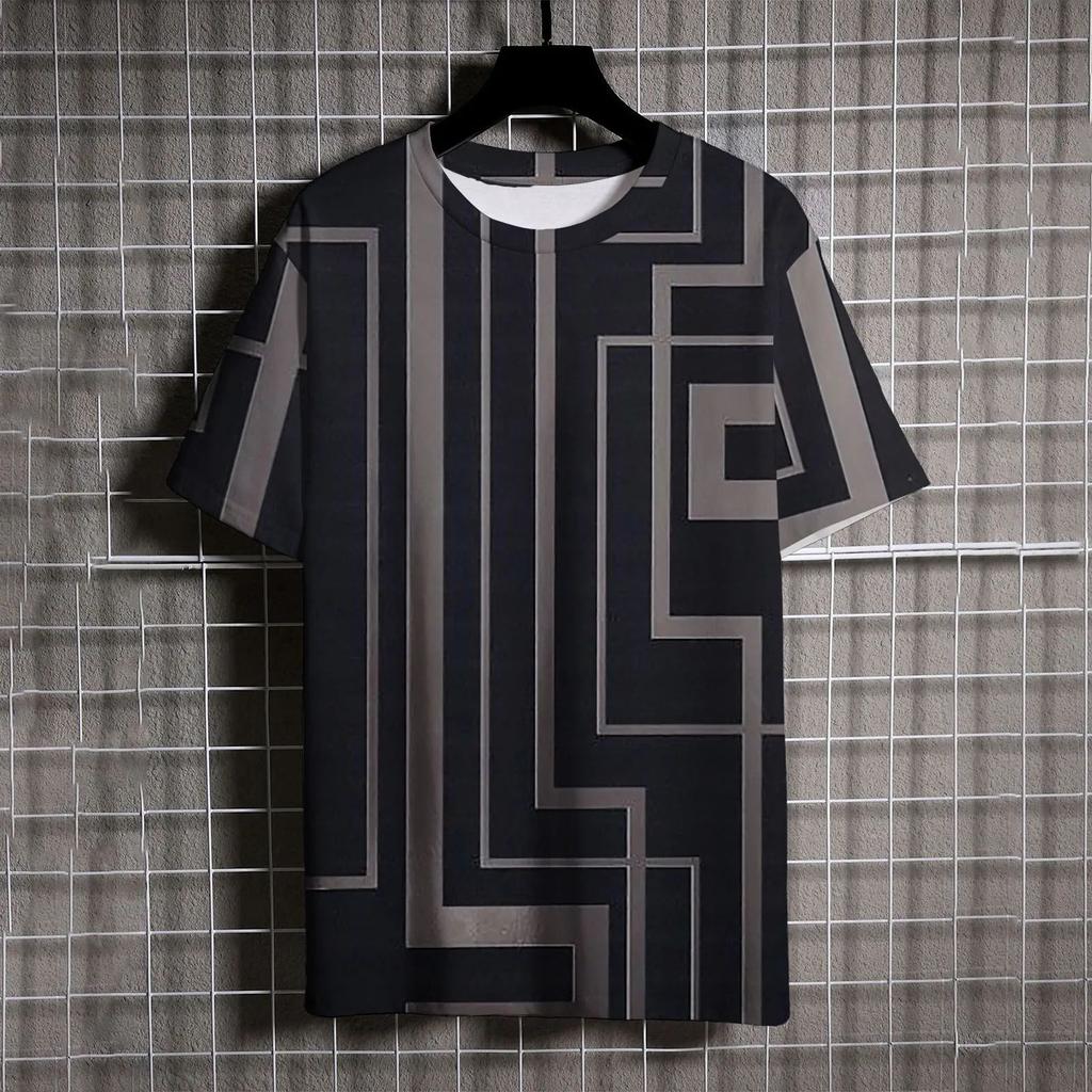 Summer Men's Short Sleeve T-Shirt Vintage Striped 3d Print Everyday Street Casual Crew-Neck Wear Oversize Tops Tees Size XXS-6XL