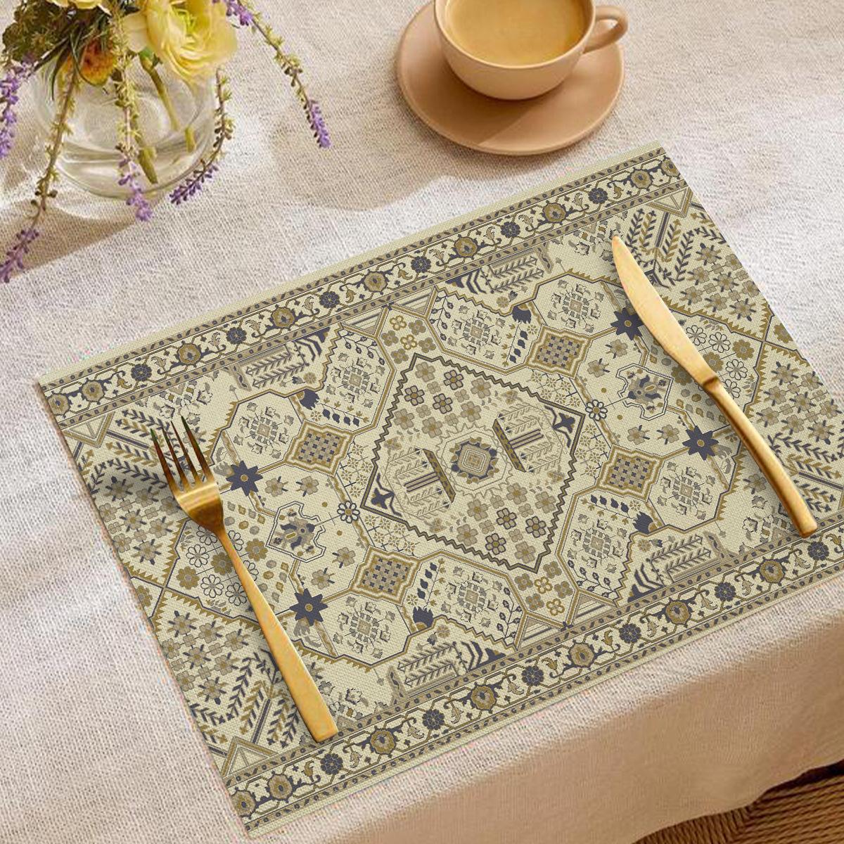 

Художні Вінтажні Етнічні Візерункові Плейсмати Складні Квіткові Геометричні Дизайни Елегантні Настільні Серветки Для Прикраси Обіднього Столу 4PC-32X42cm