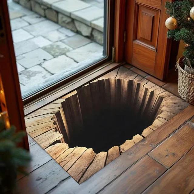 3D Visual Illusion Door Mat Realistic Broken Wood Grain Anti Slip Floor Mat Suitable for Indoor and Outdoor Car Home Decoration