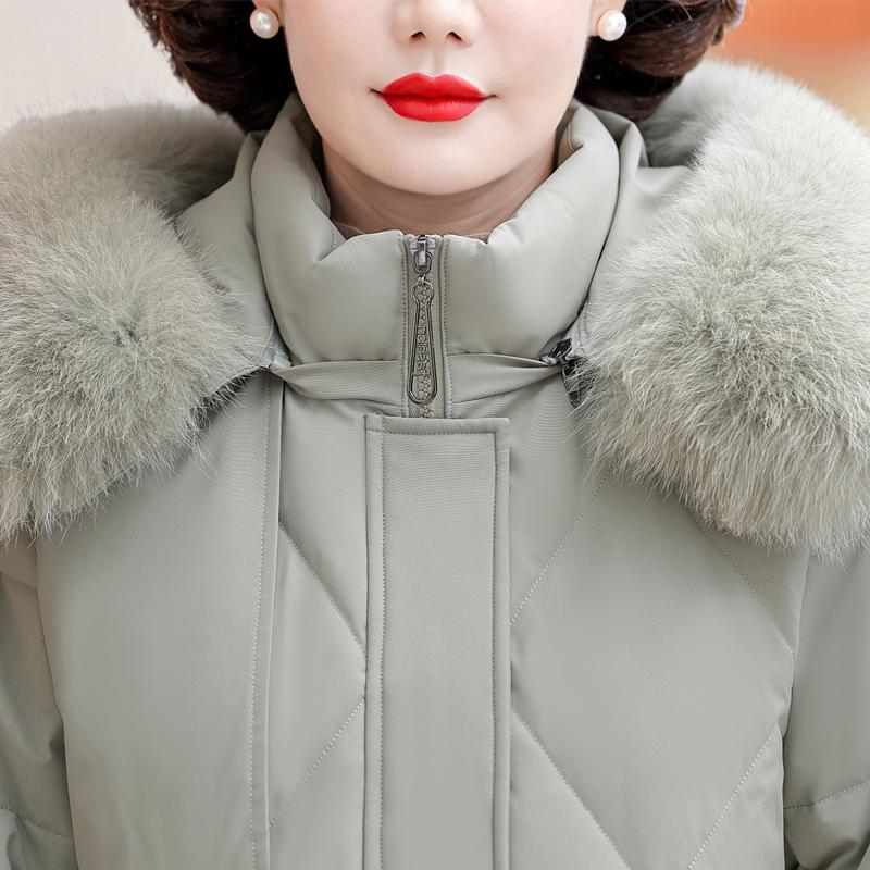 Límec z pravé kožešiny Dámské zimní kabáty z bílého kachního peří pro ženy středního věku Vintage parky plus size s kapucí 2024 Elegantní silné teplé péřové bundy Dámské svrchní oblečení