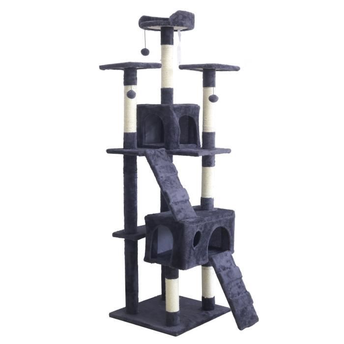 BILLY Dark Grey Cat Tree 50 X 50 X 170 Cm - 5 Platforms, 2 Stairs, 2 Dens, Scratching Posts