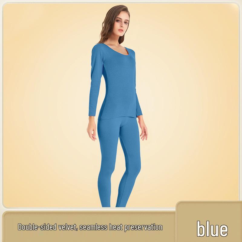 Women's Seamless Thermal Underwear Set: Plus Velvet Thick Top & Bottom; Thin, Cold-Proof for Autumn/Winter