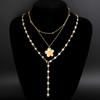 3 Pcs Elegant Flower Pendant Necklaces Set for Women Vintage Simple Pearl Bead Chain Necklaces Fashion Daily Party Jewelry Gifts