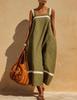 New summer European and American style literary women's clothing short-sleeved one-word collar suspender skirt loose dress