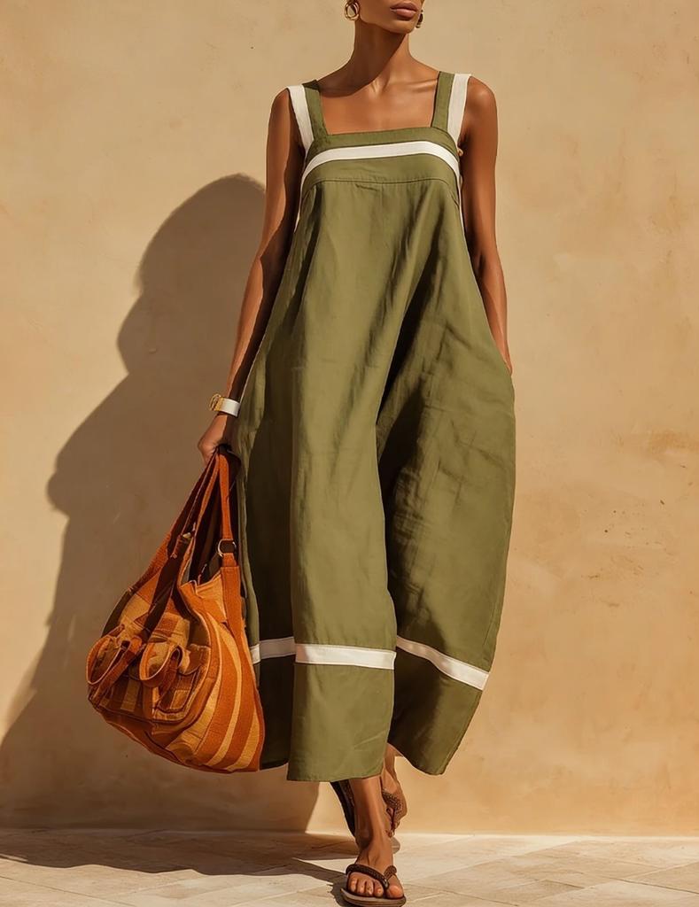 New summer European and American style literary women's clothing short-sleeved one-word collar suspender skirt loose dress