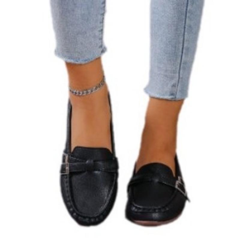 New flat-soled single shoes women's spring fashion belt buckle round head comfortable one-pedal casual Doudou shoes