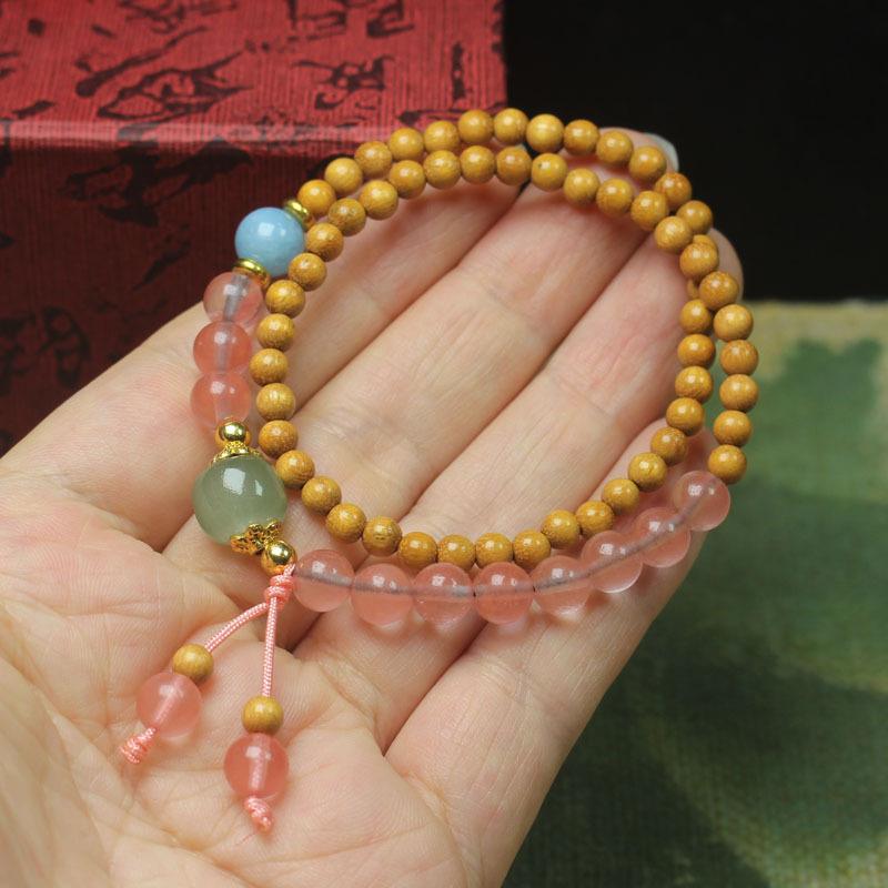 Sandalwood Bead Bracelet 4mm Double Layer, Natural Stone Beaded Wristband, Ethnic Jewelry Gift