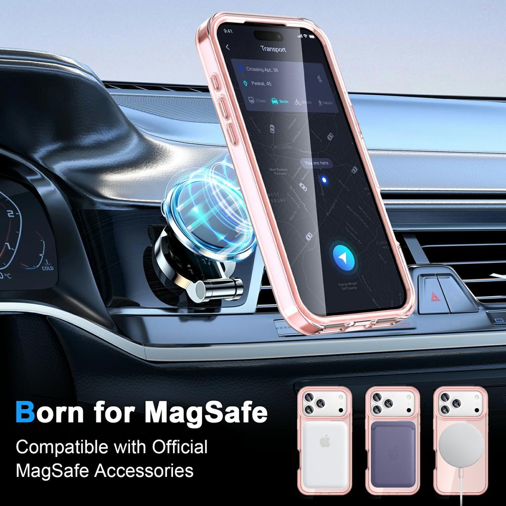 For iPhone 17 Pro Case Compatible with MagSafe PC+TPU Clear Phone Cover with PET Screen Film