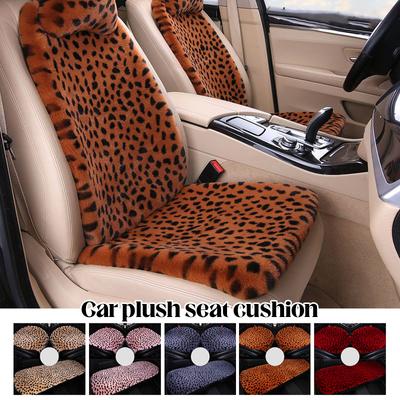 Leopard Print Soft Plush Car Cushion Imitation Rabbit Fur Winter Thickened Warm Three Piece Set  Anti-slip Car Seat Mat Interior