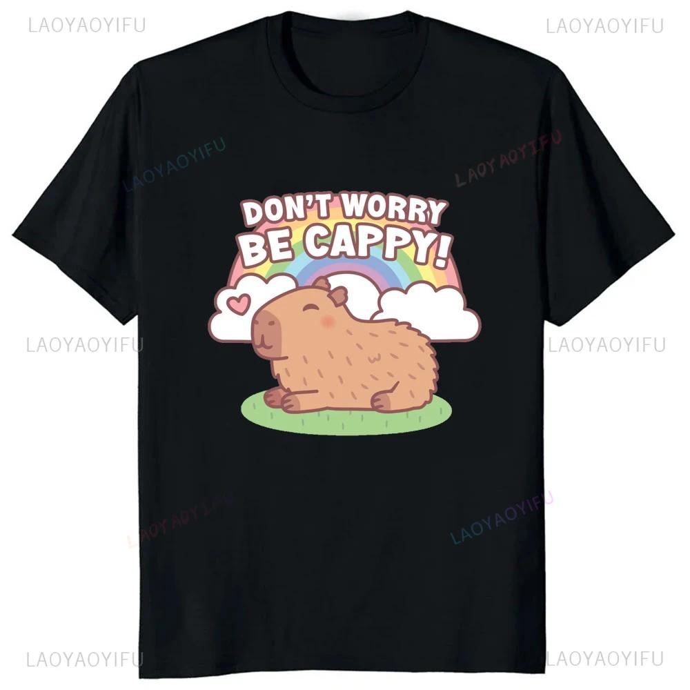 Dont Be Worry Be Capy Printed Retro Funny Capybara Graphic T Shirts Streetwear Short Sleeve Man Tshirt Loose Casual Women Tees