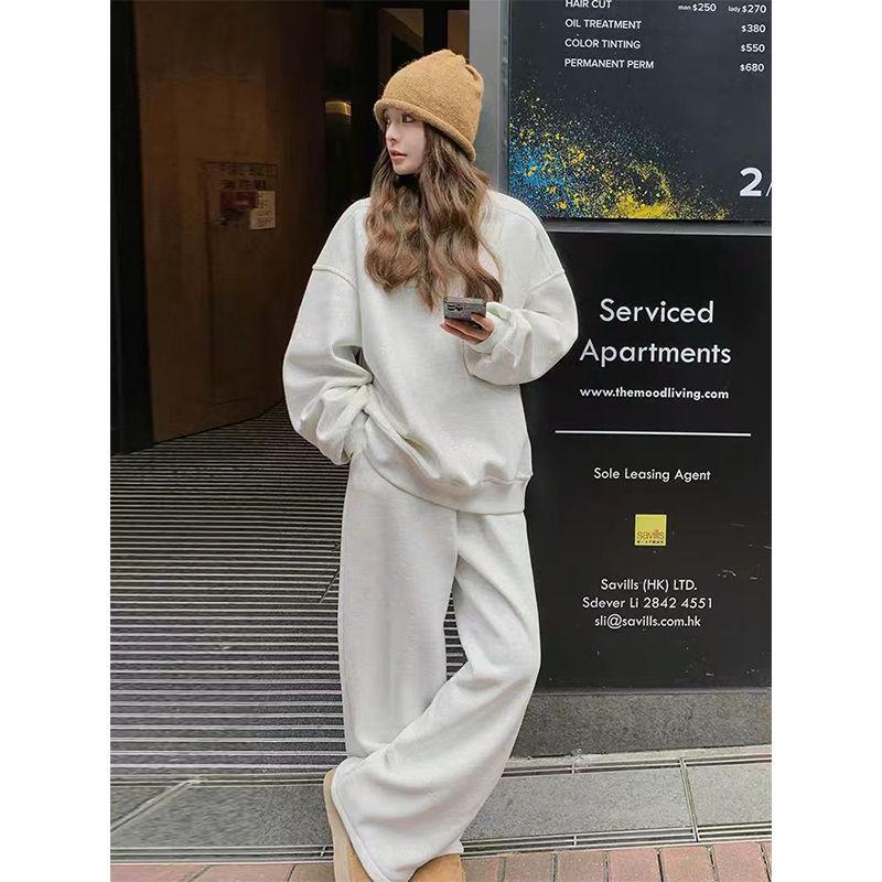 

Женский повседневный спортивный костюм в стиле соль: Осенний свитшот из чистого хлопка свободного кроя и костюм-двойка для бега S Recommended 80-100 lbs