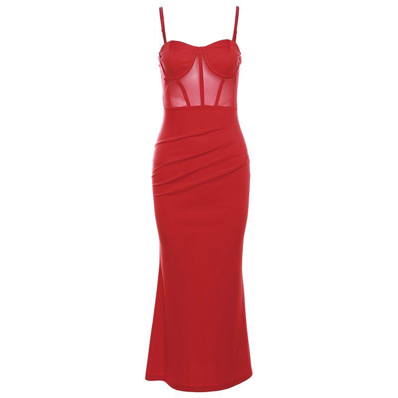 

# Sisjuly# European and American Sexy Red Dinner Waist-Tight Strapless Dress Female It Girl Elegant Graceful Dress Red S