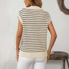 Women's V,neck Knitted Top Casual Striped Sleeveless Lapel Sweater