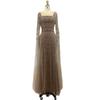 Caramel color flying sleeves high-end beaded fishtail evening dress, art exam solo host long dress LA11911A