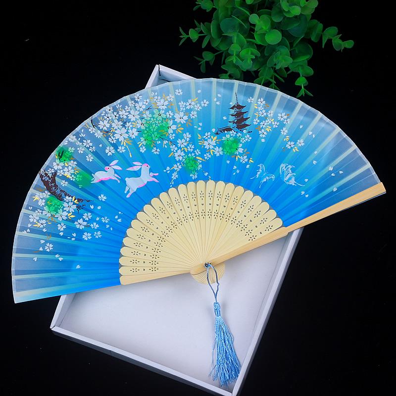 Children's Portable Pink & Blue Folding Dance Fan for Hanfu & Cheongsam
