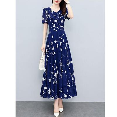 Floral Print Plus Size Slimming Short Sleeve Dress for Mature Women