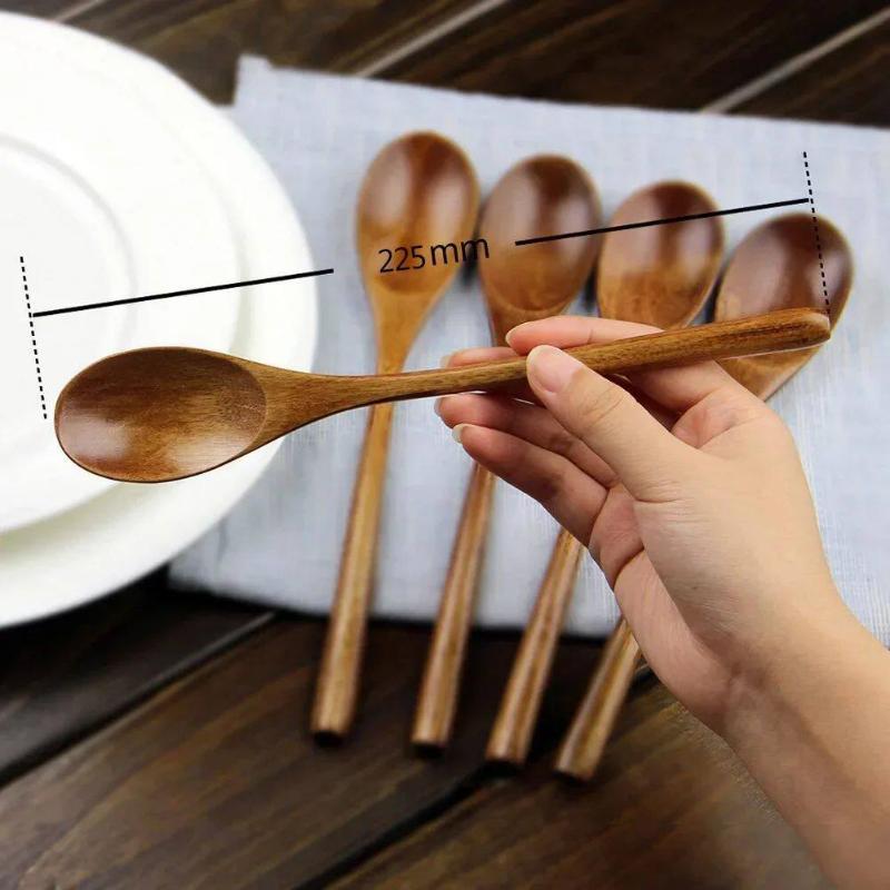 5 Pcs Natural Wooden Soup Spoon Set Food Grade Heat Resistant Ellipse Ladle for Home Kitchen Cooking Tableware