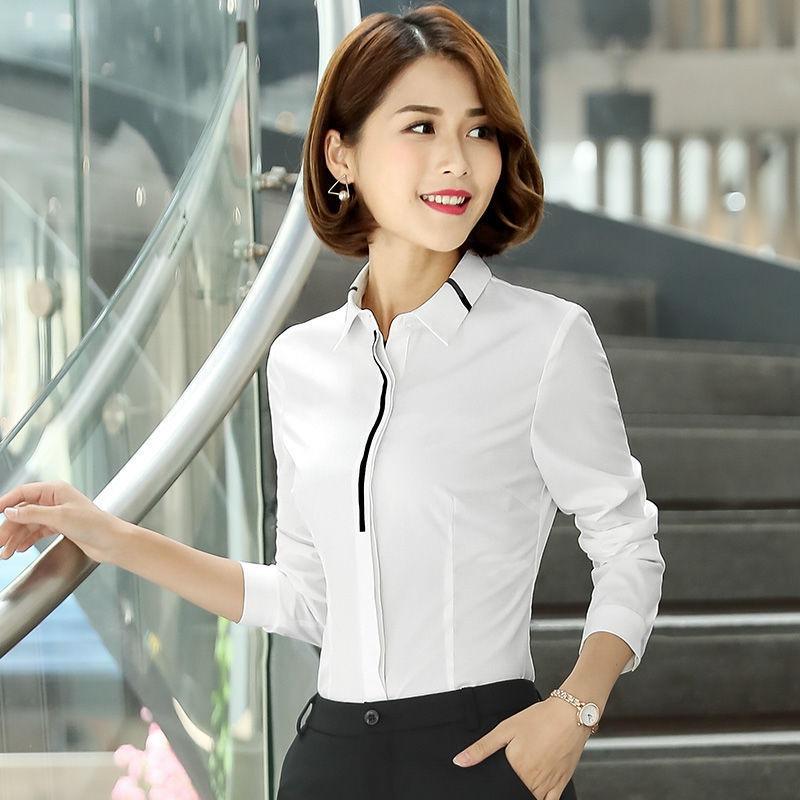 White Long Sleeve Solid Professional Shirt For Women Formal Office Work Blouse S белый