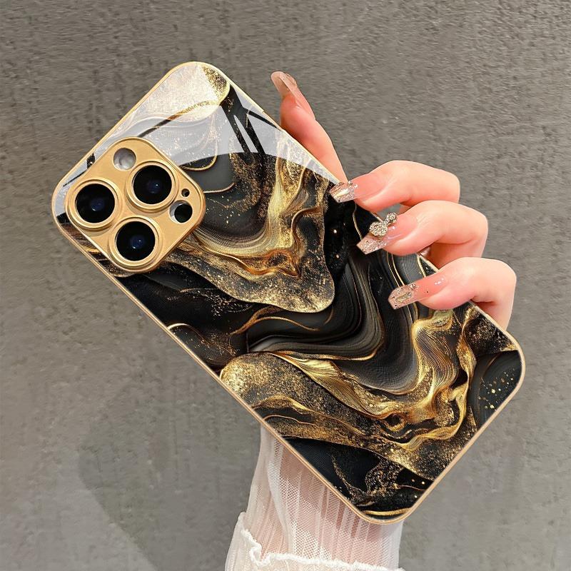 Jinsha Marmormuster Gold Metallic Lack Glas Handyhülle Für iPhone 17 Pro Max 11 12 13 14 15 16 Pro 14 Plus 17 Air 16E Hülle