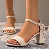 Fashion Women Heels Sandals 2025 New Summer Sandal Fashion Square Low Ladies Elegant Dress High Heels Sandal Shoes Outdoor Casual Slides