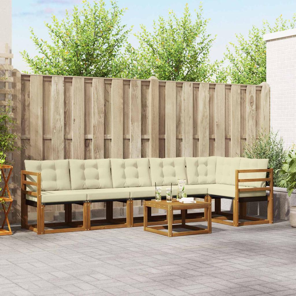 Outdoor Sofa Set with Cushions 7 Pcs Natural and Cream
