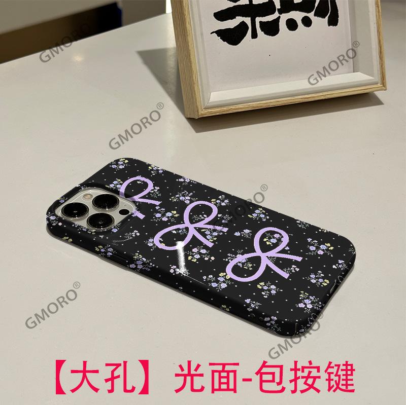 ins wind Korean purple bow floral iPhone16 film mobile phone case Apple 17Pro large hole protective case