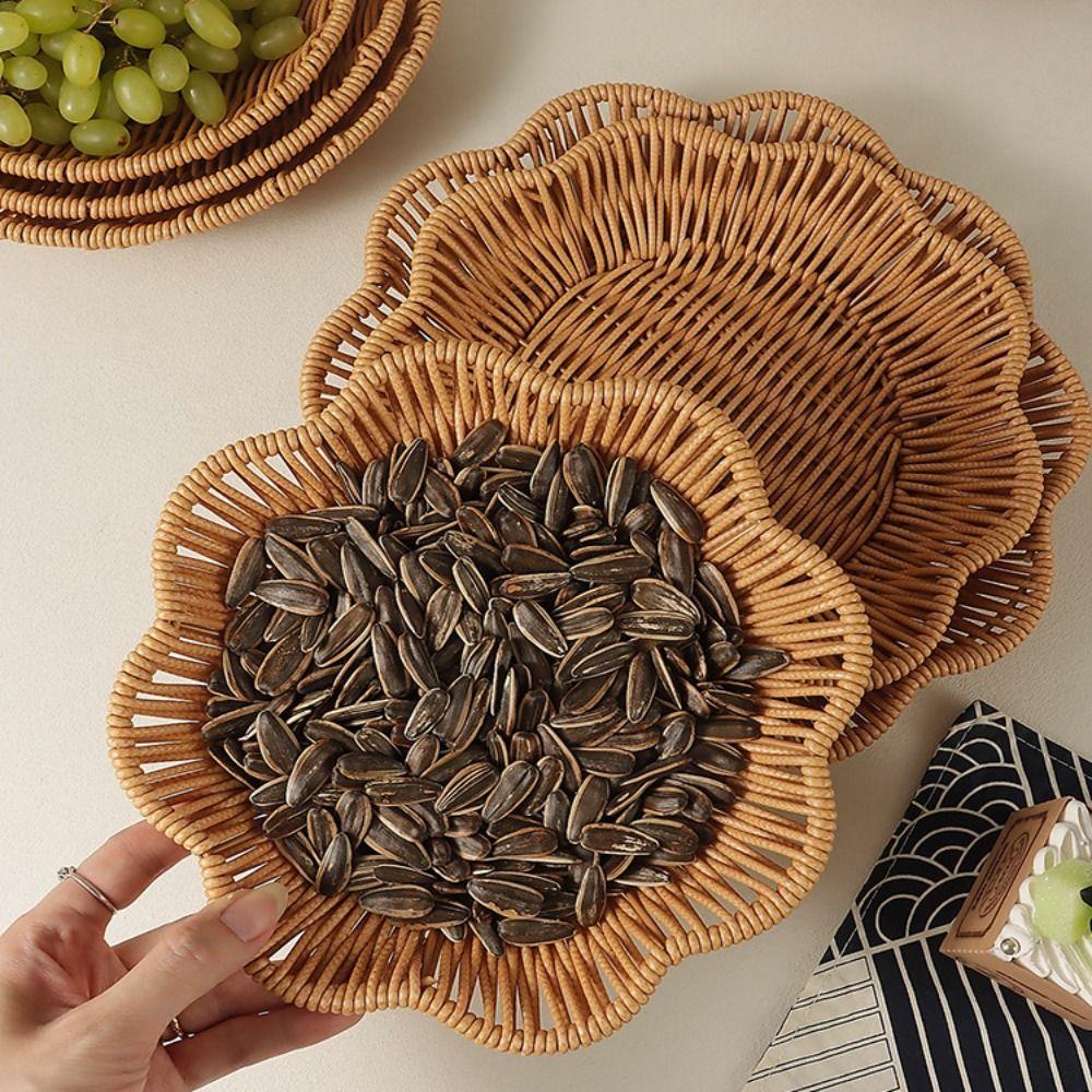 

Retro Woven Storage Rattan Woven Tea Tray Wedding Candy Flower Storage 4