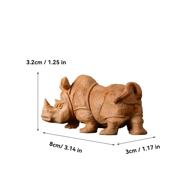 Rzeźba w drewnie Nosorożec Dekoracja zwierzęca mały model Ręcznie rzeźbione lite drewno Urocza dekoracja figurka do domu pokoju biura