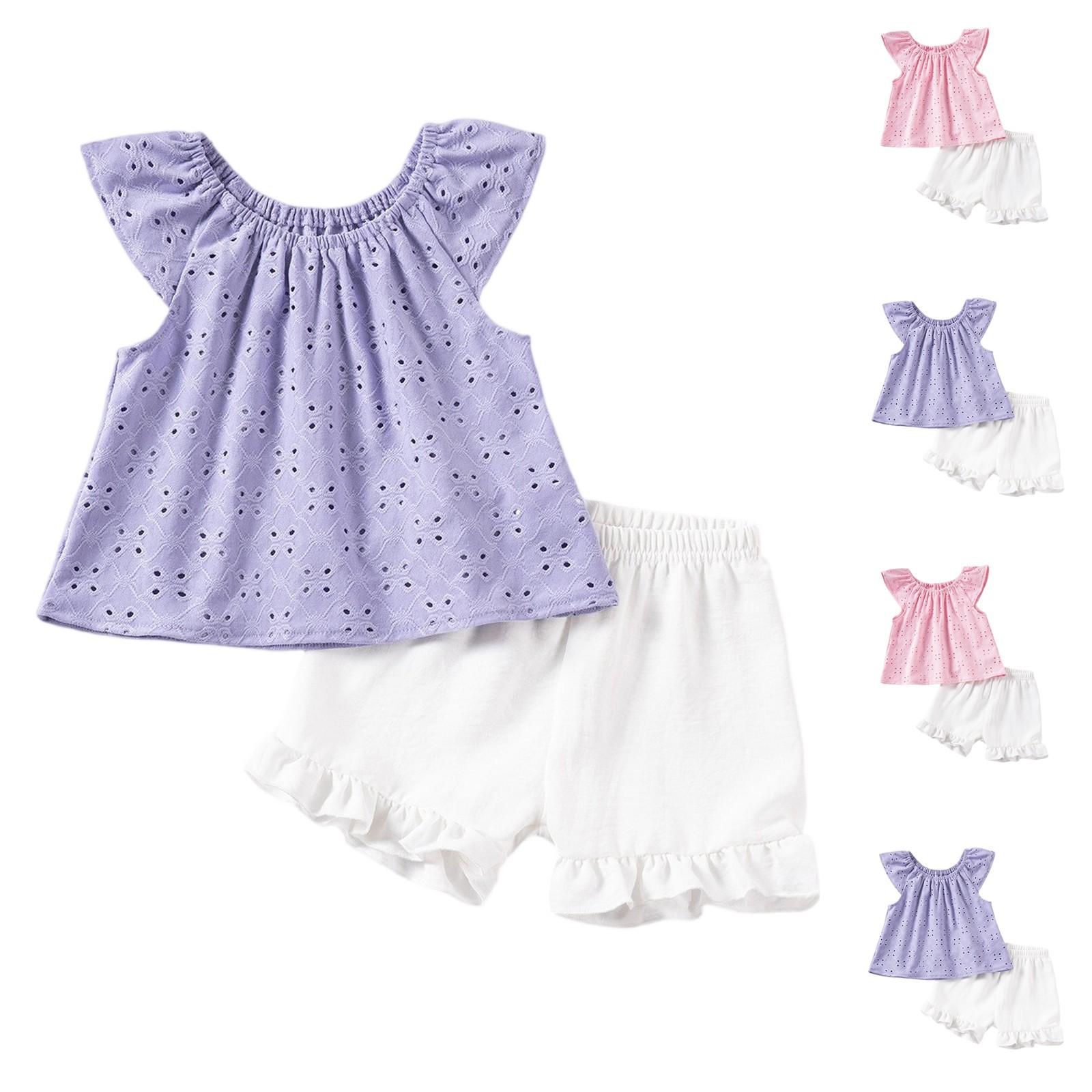 

Girls Sleeve Set - Solid Color Top & Flounce Shorts 90 фіолетовий