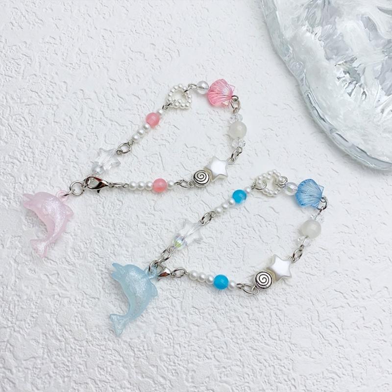 Handcrafted Dolphin Pendant Bracelet Cute Star Beaded Wristband Adjustable Chain Aesthetic Jewelry Gift for Women Girls
