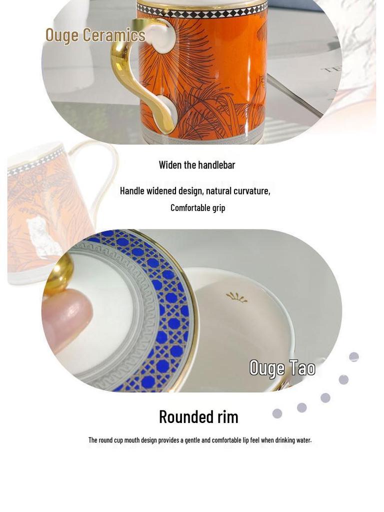 Tiger Totem Retro Bone China Mug with Lid – Coffee Cup Gift Set