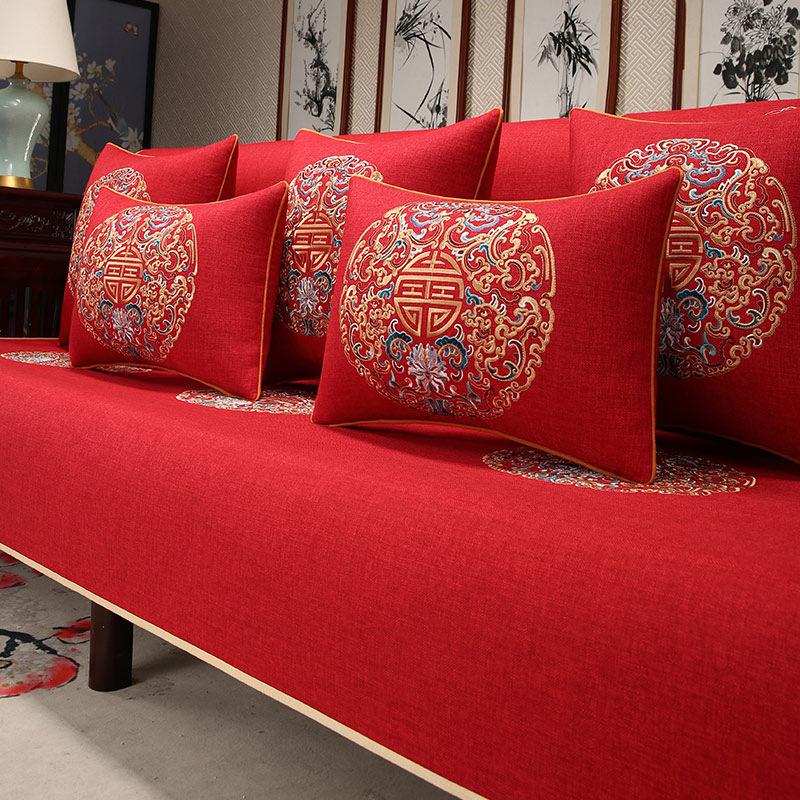 Chinese Mahogany Sofa Seat Cushion Cover Non-Slip Cover Towel High-Grade Solid Wood Sofa Cushion Embroidered Arhat Bed Cover