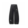 Womens Relaxed Wide Leg Denim Pants With Embroidered Star Detail Washed Vintage Style Mid-Rise Straight Cut