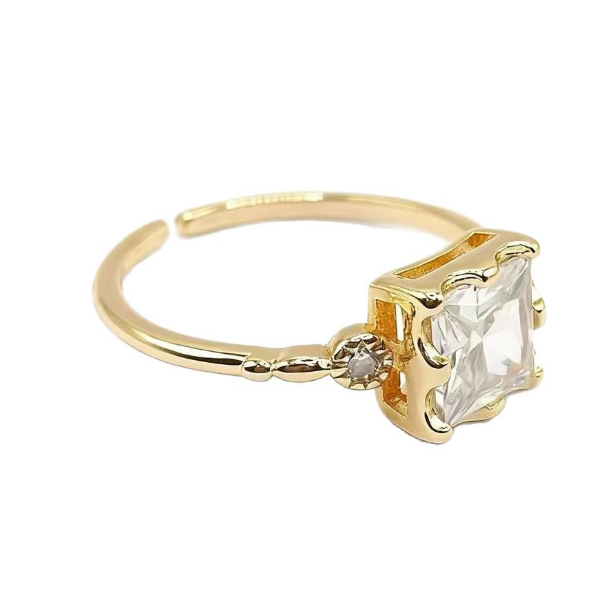 Anello aperto minimalista in oro 18 carati con strass, concubina Yintai