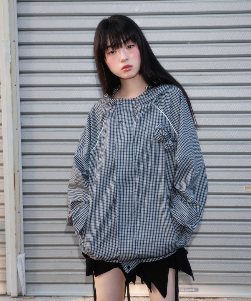 ROSEFRANTZ Rose Corsage Check Windbreaker [Navy]