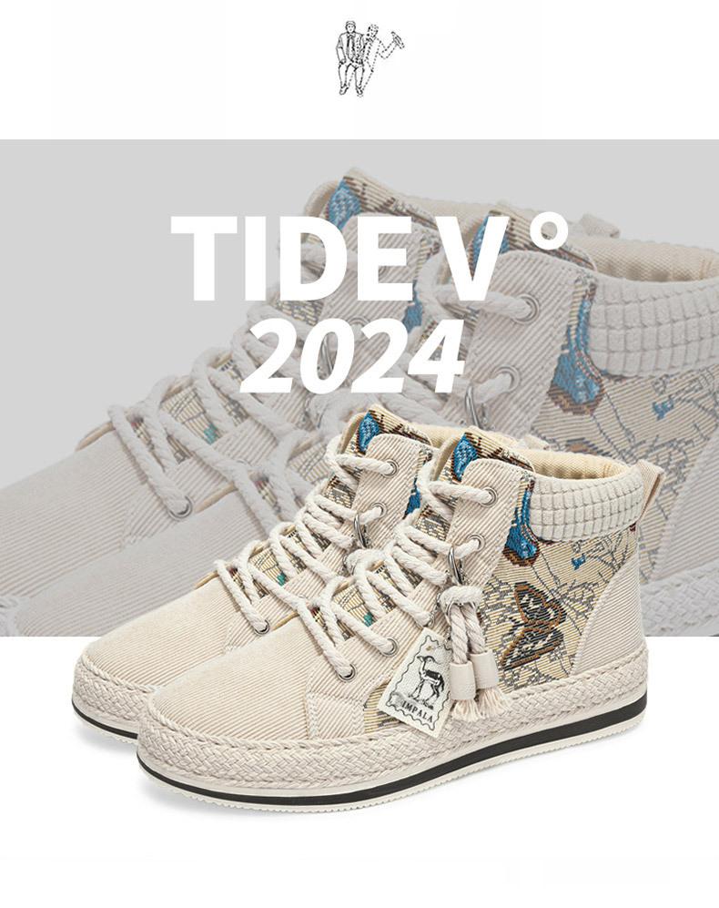 High-top Canvas Men's Shoes Autumn and Winter Breathable Corduroy Lasagna Linen Shoes Sports and Leisure Heightening Board Shoes Trendy Shoes