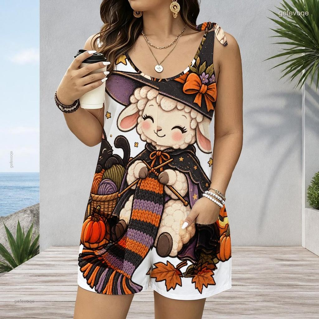 Women Plus Size Crew Neck Tank Romper Zebra Animal Print Jumpsuit Shorts