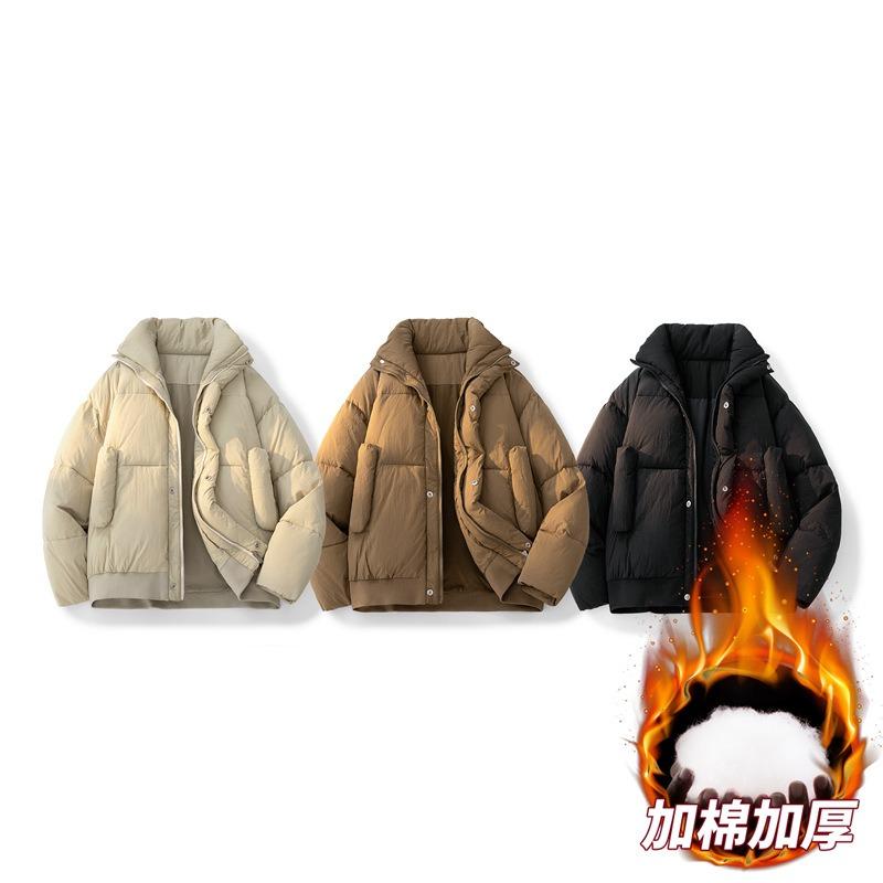OO Thickened Cotton-padded Clothes for Men and Women, Winter Loose Cotton-padded Jackets, Bread Clothes, Short Stand-up Collar Cotton-padded Jackets.