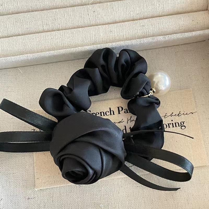 French Retro Fabric Rose Large Intestine Hair Band Elegant Bow  High-Grade Scrunchies Girl Hair Accessoires