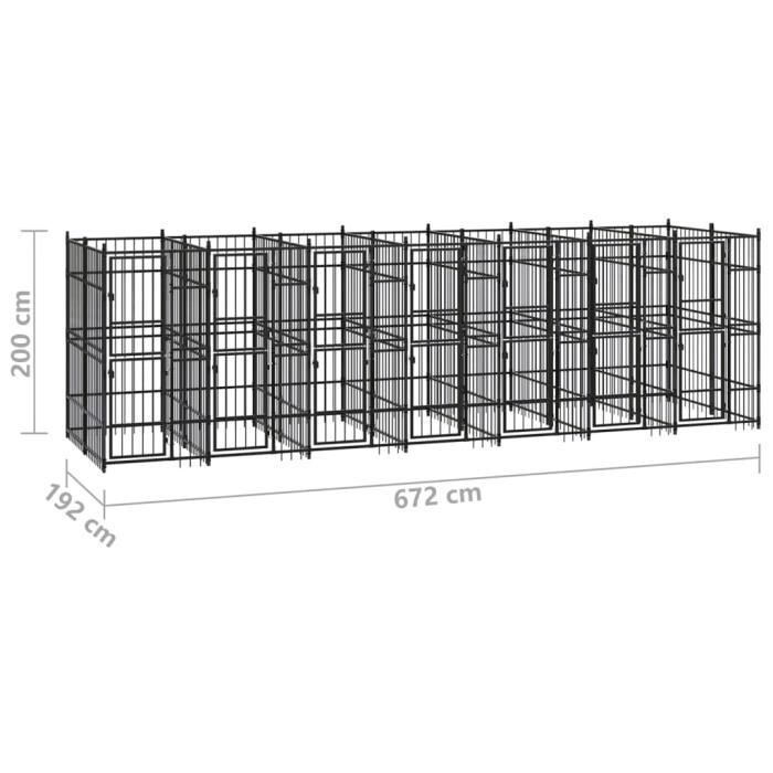 VidaXL Chenil d'extérieur pour chiens Acier 12,9 m², Noir