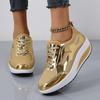 Fashion Spring Gold Mesh Casual Shoes Breathable Lace-up Wedge Platform Sneakers Women Shoes Comfortable Sports Silver Tennis Shoes