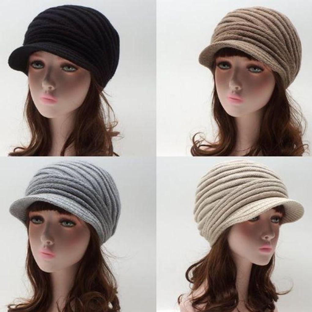 Winter Knitted Brim Hat with a Pleated Brim