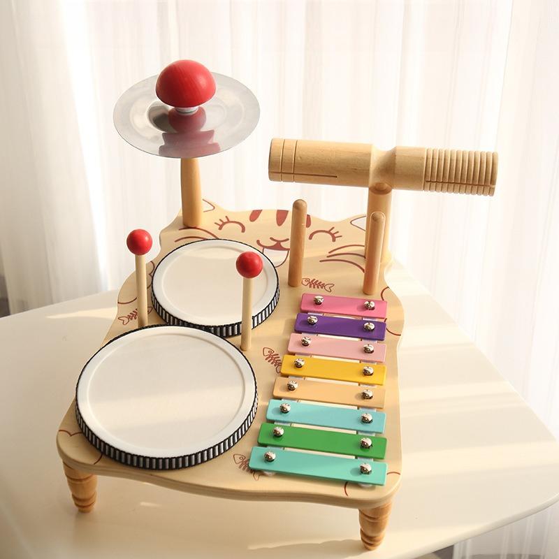 Children'S Wooden Multi-Functional Drum Kit Percussion Organ Chimes Percussion Instrument Music Enlightenment Early Education Educational Toys