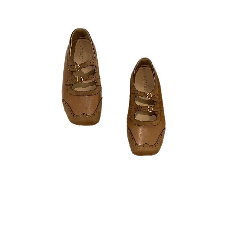 Spot~ Flat bottom versatile word with ballet single shoes women 2025 new retro square head Mary Jane small leather shoes women