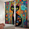 2Pcs Rustic Black Cat Curtain Vintage Watercolor Cat Design Suitable For Living Room Bedroom And Many Other Occasions