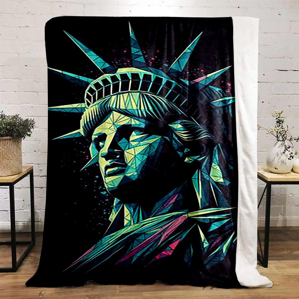 Geometric Statue of Liberty Design Blanket Flannel blanket for bedroom, living room, sofa, and nap sofas.