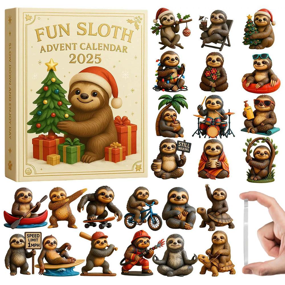 

Fun Sloth Advent Calendar 2025 Cartoon Sloth 2D Flat Acrylic Pendant Christmas Surprise Blind Box Children s Gift