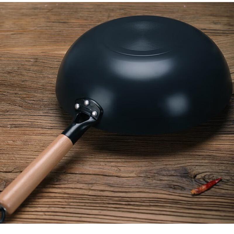 Wutuo 34cm Raffinierter Eisen Wok mit flachem Boden
